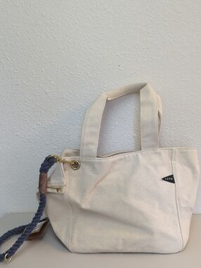 Dog Purse Tote Bag with Navy Rope Accent